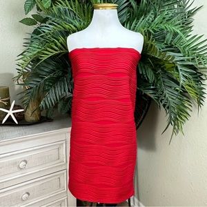BRAT STAR - L Red Wavy Stretch Pencil Skirt-Dress Two-In-One Elastic Waist-Top